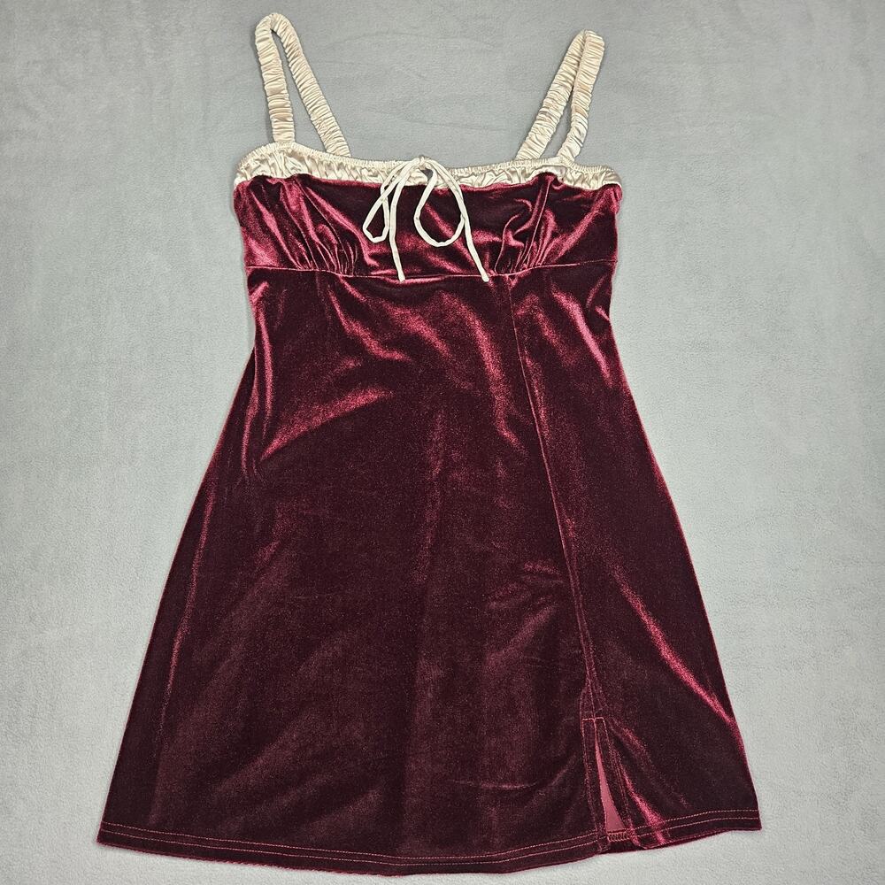 Lulus Velvet Dress Womens XS Burgundy Satin Mini Fairy Whimsical Goth Babydoll